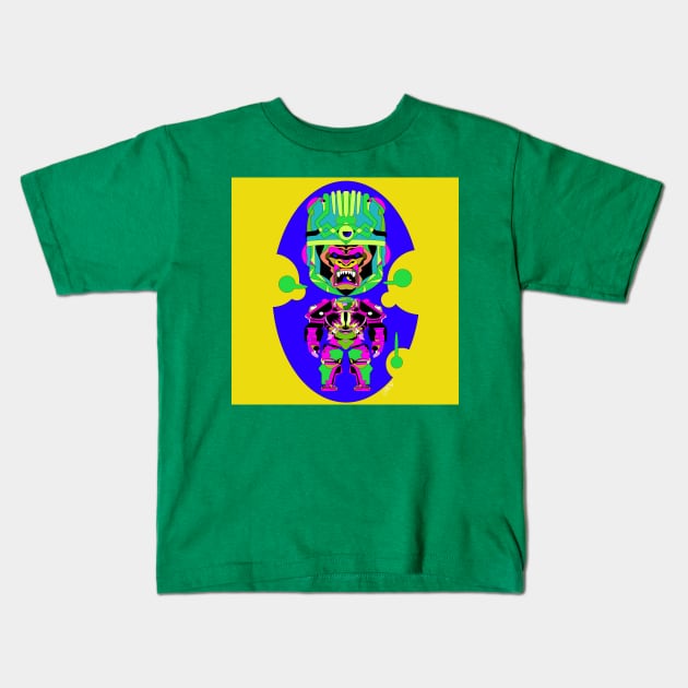 sisimite ecopop ape gorilla art in kaiju mecha robot suit Kids T-Shirt by jorge_lebeau